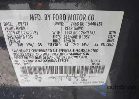 2021 Ford Edge Sel z USA, uszkodzony, nr VIN 2FMPK4J93MBA17839